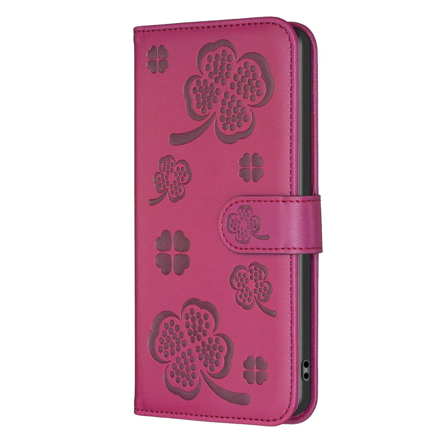 For Xiaomi Redmi Note 13 4G Clover Leather Case Folio Stand View Phone Cover - Rose