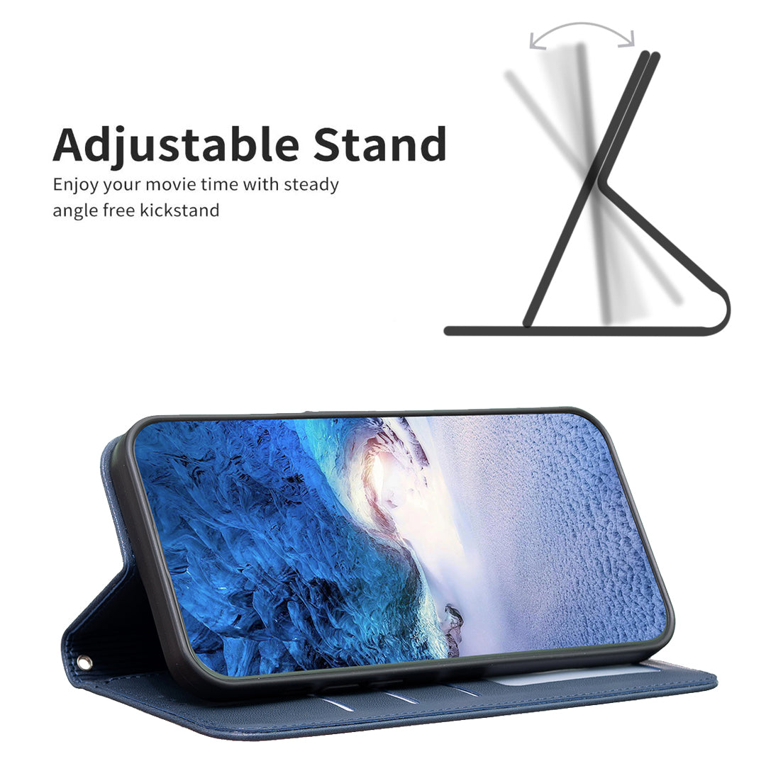 For Xiaomi Redmi Note 13 4G Clover Leather Case Folio Stand View Phone Cover - Blue