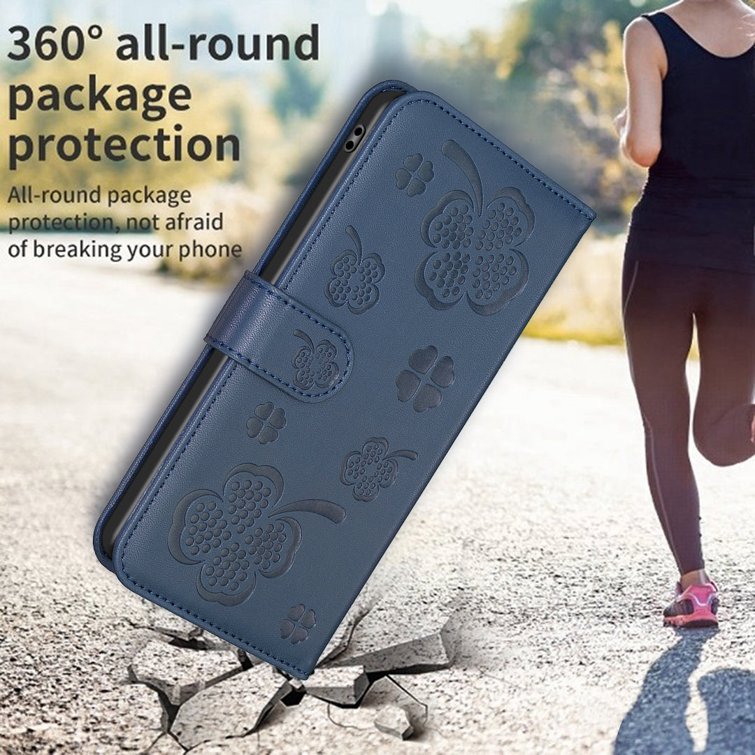 For Xiaomi Redmi Note 13 4G Clover Leather Case Folio Stand View Phone Cover - Blue