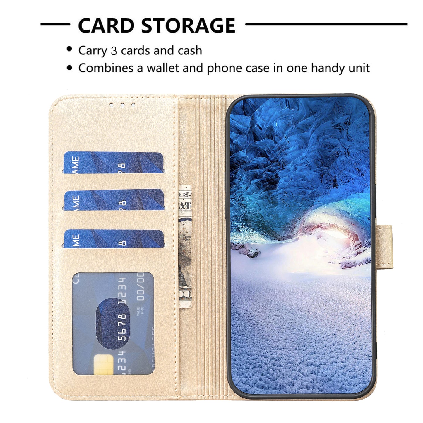 For Xiaomi Redmi Note 13 4G Clover Leather Case Folio Stand View Phone Cover - Gold