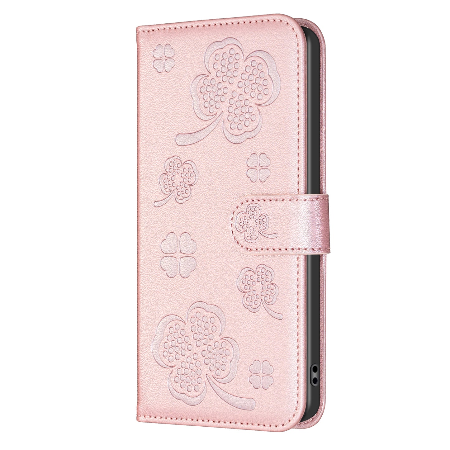 For Xiaomi Redmi Note 13 4G Clover Leather Case Folio Stand View Phone Cover - Pink