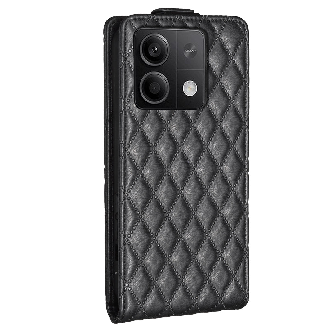BF30 For Xiaomi Redmi Note 13 4G Vertical Flip Phone Case PU Leather Rhombus Cover - Black