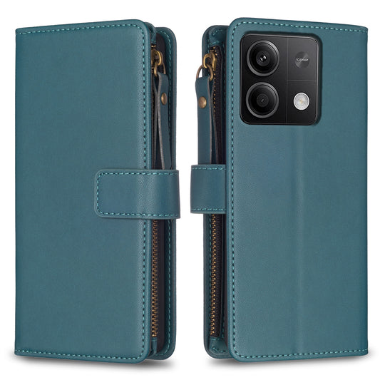 BF Style-19 for Xiaomi Redmi Note 13 4G Phone Case Viewing Stand Cover Zipper Handbag - Green