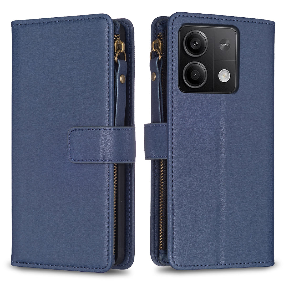 BF Style-19 for Xiaomi Redmi Note 13 4G Phone Case Viewing Stand Cover Zipper Handbag - Blue