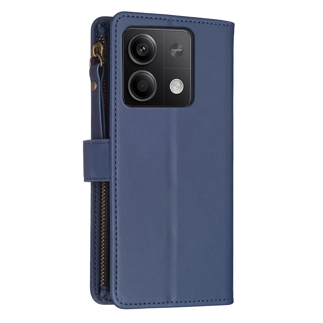 BF Style-19 for Xiaomi Redmi Note 13 4G Phone Case Viewing Stand Cover Zipper Handbag - Blue