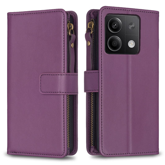 BF Style-19 for Xiaomi Redmi Note 13 4G Phone Case Viewing Stand Cover Zipper Handbag - Dark Purple