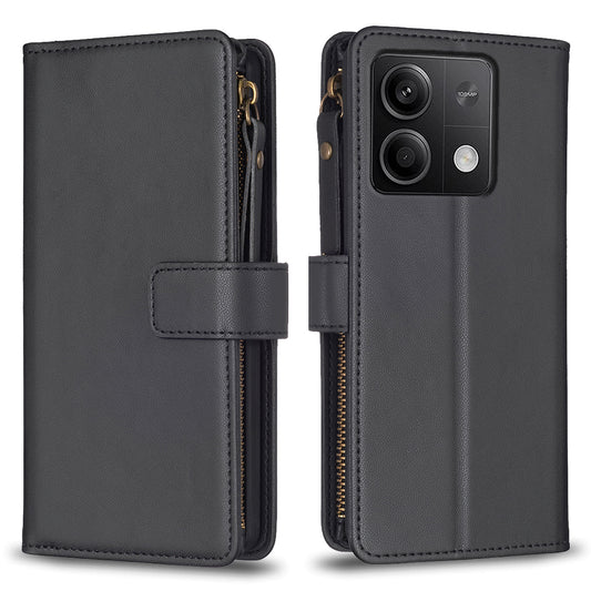 BF Style-19 for Xiaomi Redmi Note 13 4G Phone Case Viewing Stand Cover Zipper Handbag - Black