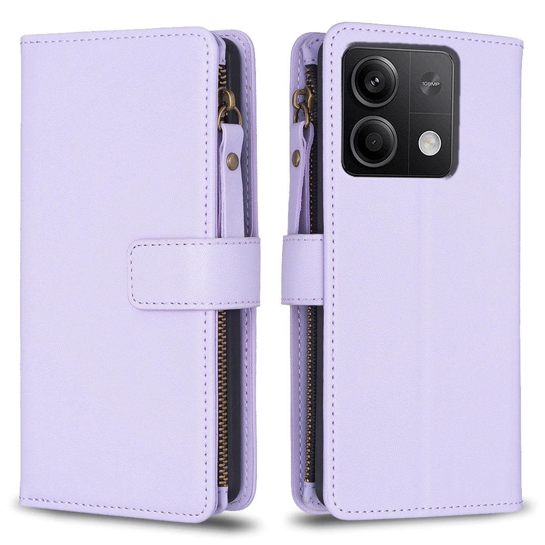 BF Style-19 for Xiaomi Redmi Note 13 4G Phone Case Viewing Stand Cover Zipper Handbag - Purple