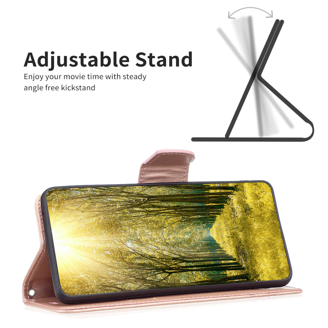For Xiaomi Redmi Note 13 4G Case Butterfly Imprinted Stand Full Protection Phone Cover - Rose Gold