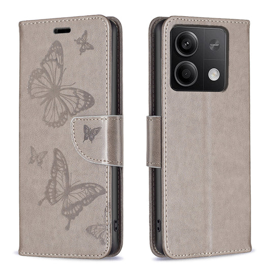 For Xiaomi Redmi Note 13 4G Case Butterfly Imprinted Stand Full Protection Phone Cover - Grey