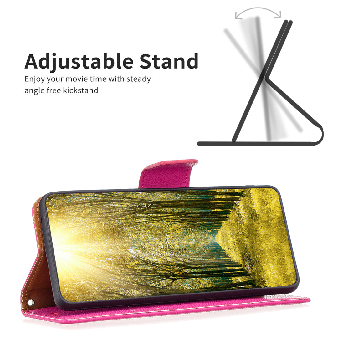 For Xiaomi Redmi Note 13 4G Case PU Leather Litchi Texture Phone Cover Magnetic Closure - Rose