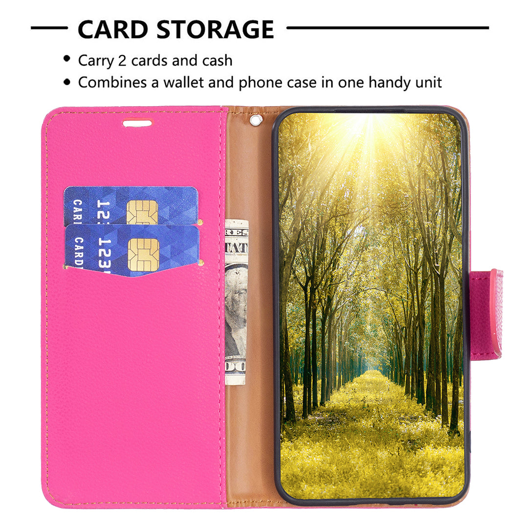 For Xiaomi Redmi Note 13 4G Case PU Leather Litchi Texture Phone Cover Magnetic Closure - Rose