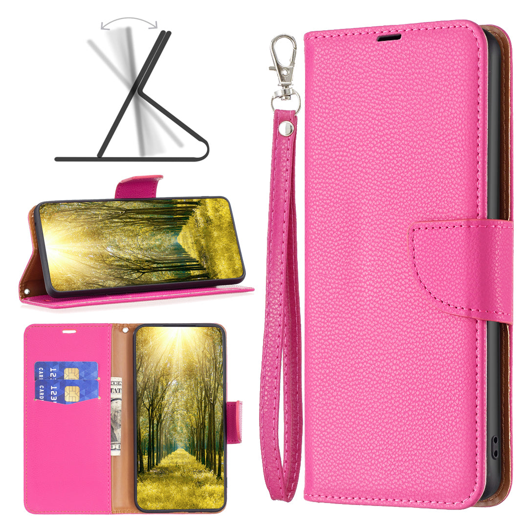 For Xiaomi Redmi Note 13 4G Case PU Leather Litchi Texture Phone Cover Magnetic Closure - Rose