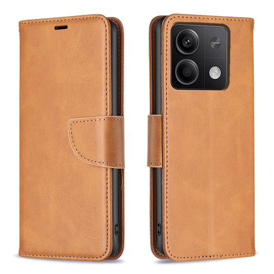 For Xiaomi Redmi Note 13 4G Case PU Leather Stand Wrist Strap Phone Cover - Yellow
