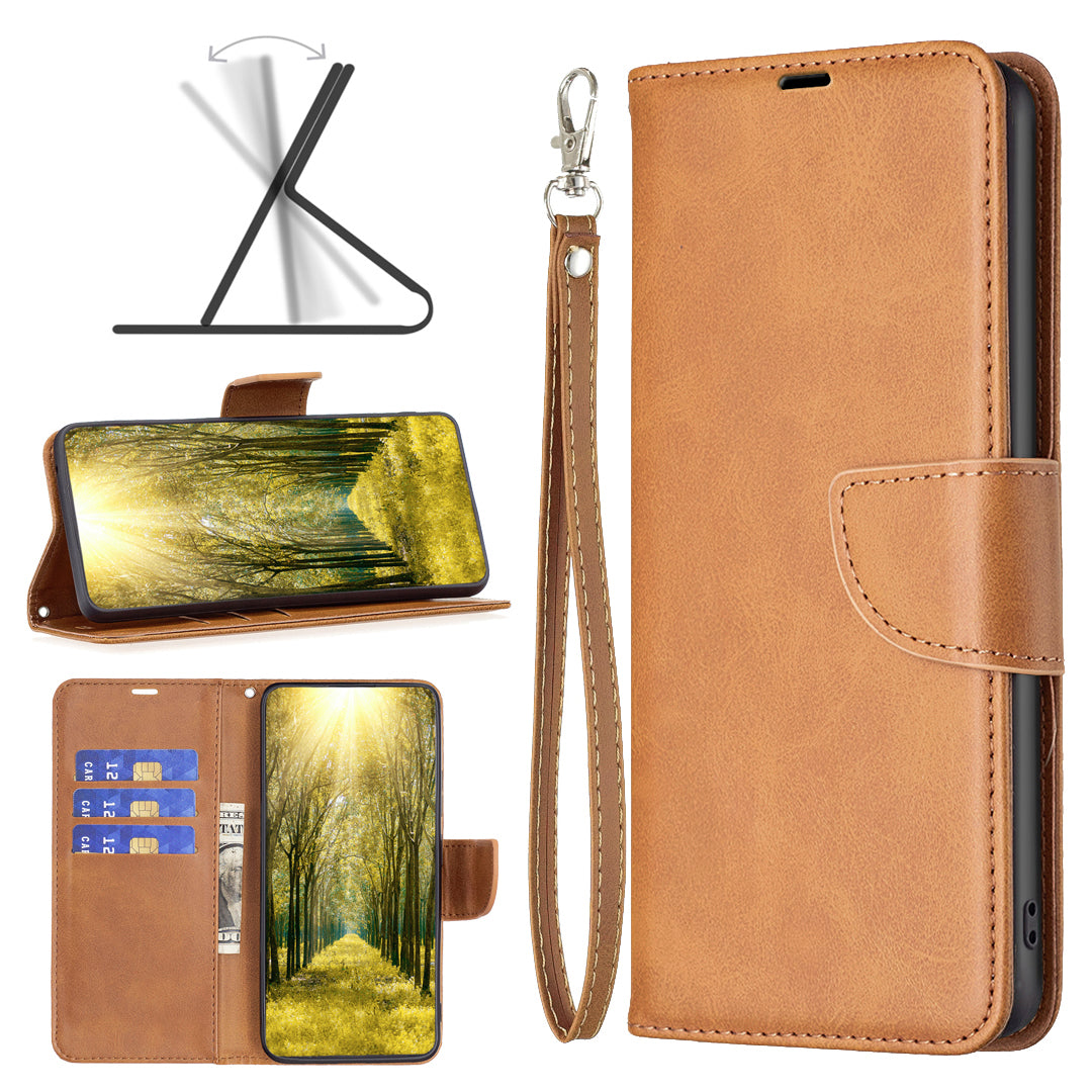 For Xiaomi Redmi Note 13 4G Case PU Leather Stand Wrist Strap Phone Cover - Yellow