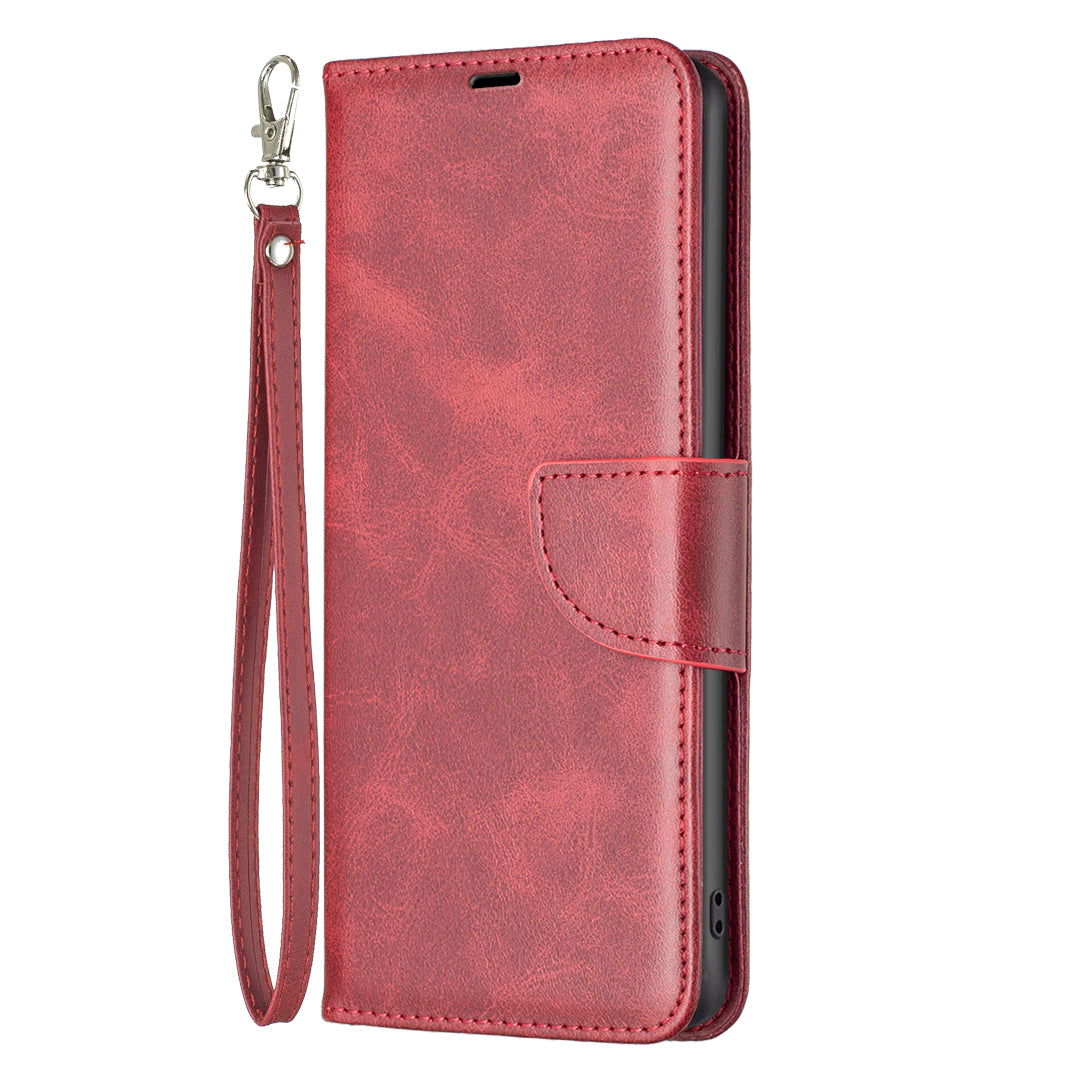 For Xiaomi Redmi Note 13 4G Case PU Leather Stand Wrist Strap Phone Cover - Red