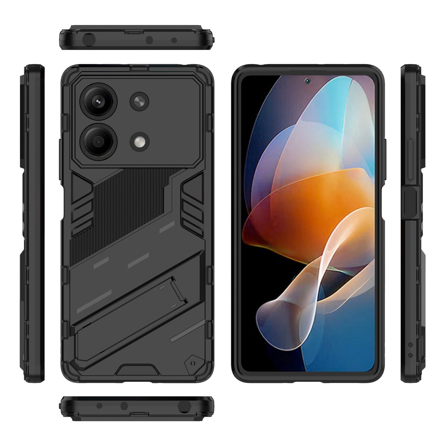 For Xiaomi Redmi Note 13R Pro 5G Kickstand Case Drop-proof Phone Cover - Black