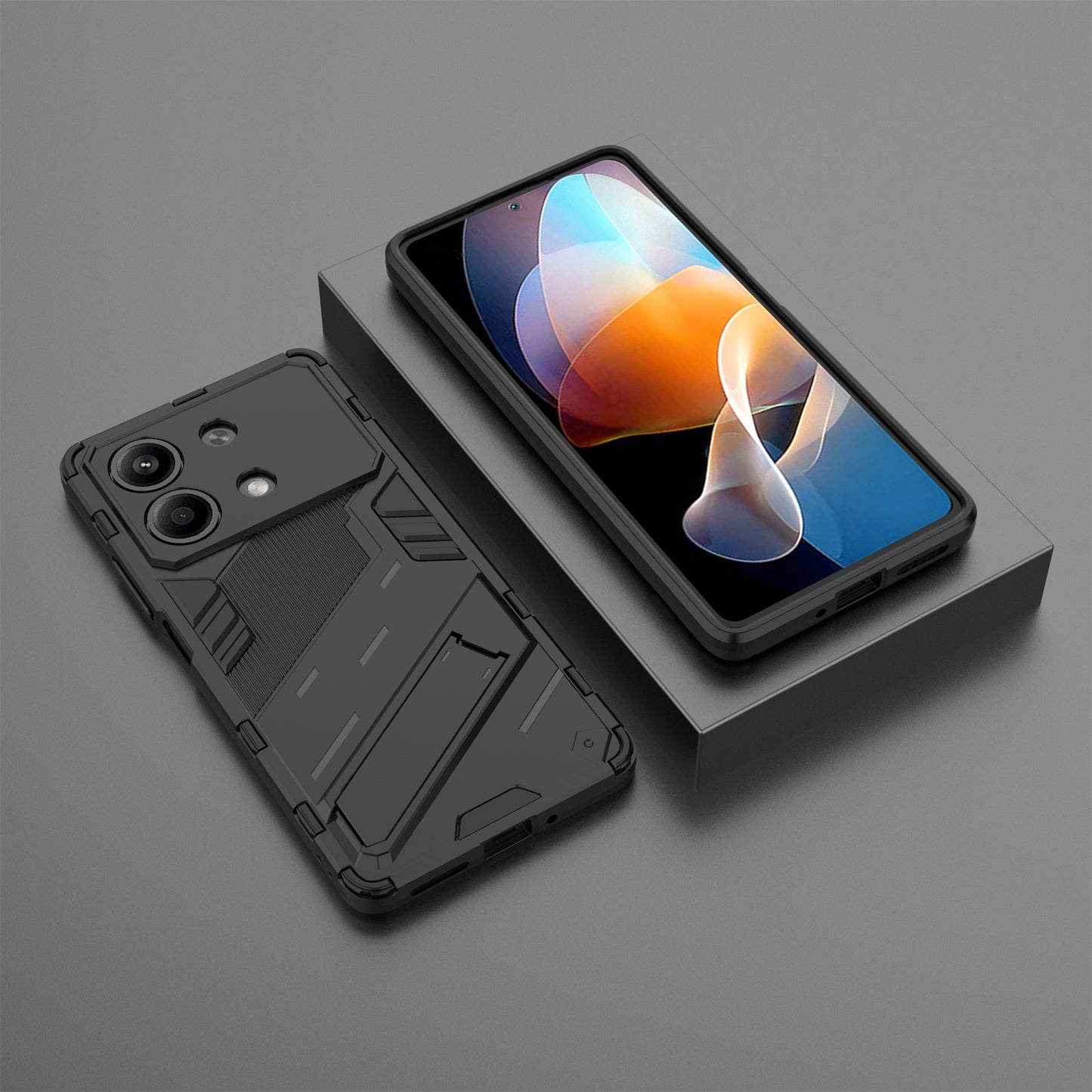 For Xiaomi Redmi Note 13R Pro 5G Kickstand Case Drop-proof Phone Cover - Black