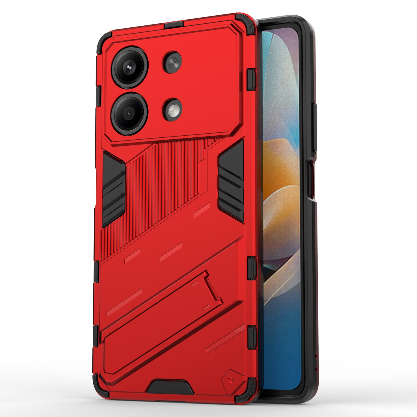 For Xiaomi Redmi Note 13R Pro 5G Kickstand Case Drop-proof Phone Cover - Red