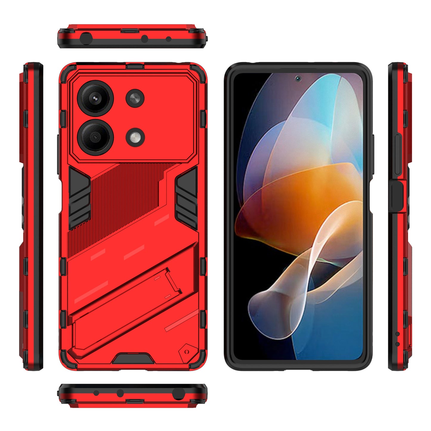 For Xiaomi Redmi Note 13R Pro 5G Kickstand Case Drop-proof Phone Cover - Red