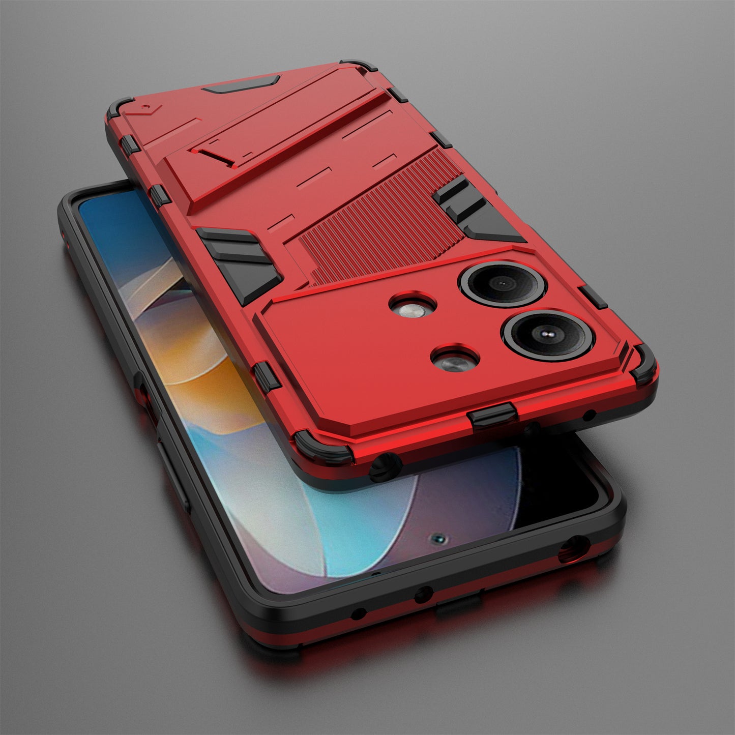 For Xiaomi Redmi Note 13R Pro 5G Kickstand Case Drop-proof Phone Cover - Red
