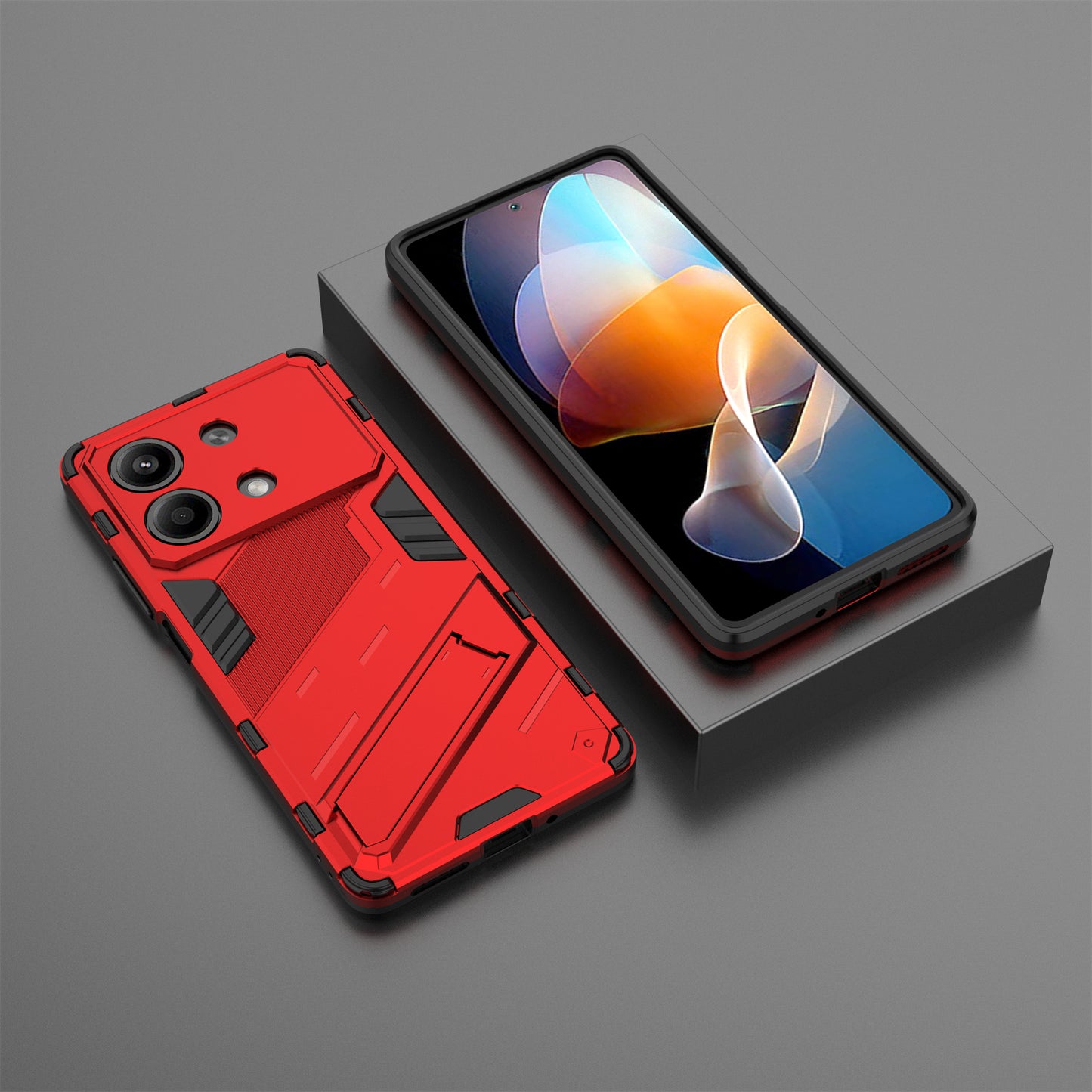 For Xiaomi Redmi Note 13R Pro 5G Kickstand Case Drop-proof Phone Cover - Red