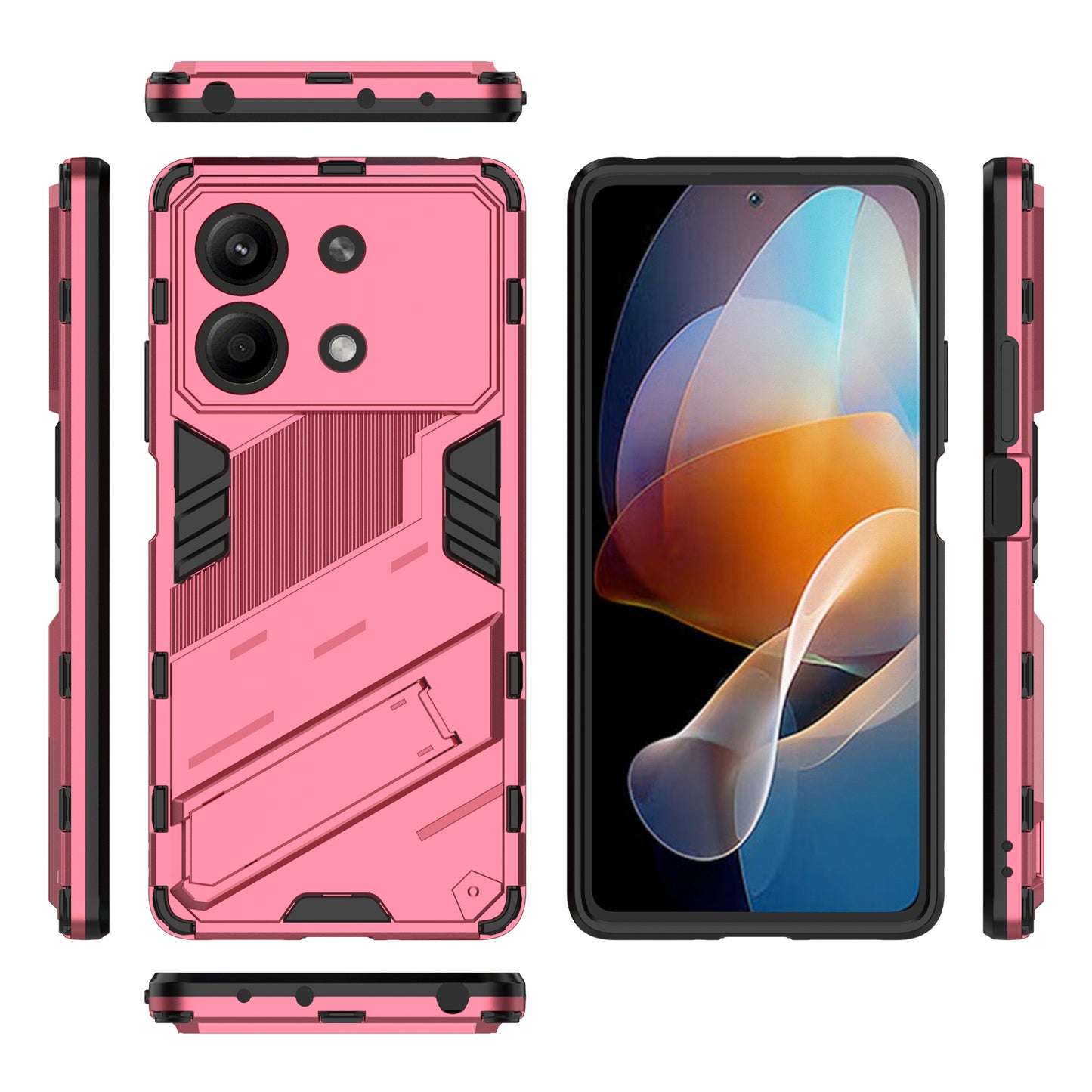 For Xiaomi Redmi Note 13R Pro 5G Kickstand Case Drop-proof Phone Cover - Rose