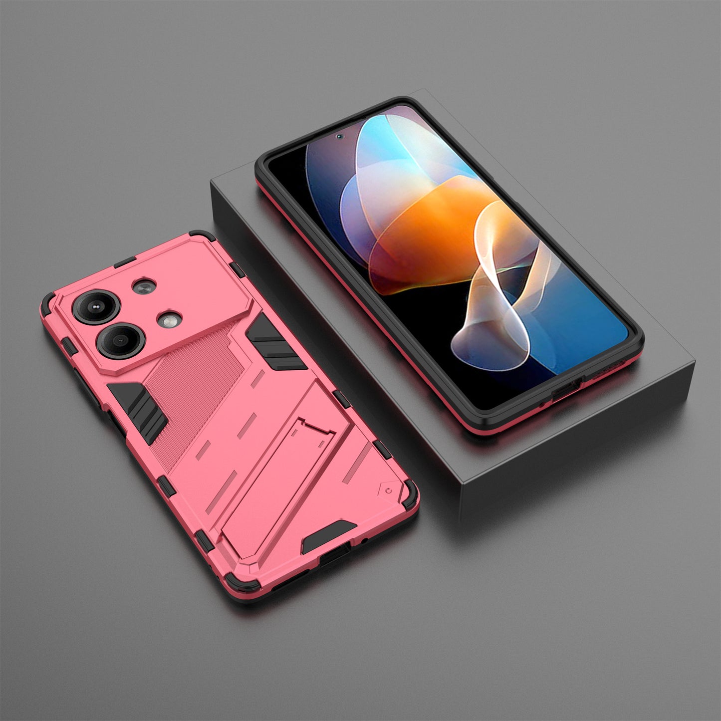 For Xiaomi Redmi Note 13R Pro 5G Kickstand Case Drop-proof Phone Cover - Rose