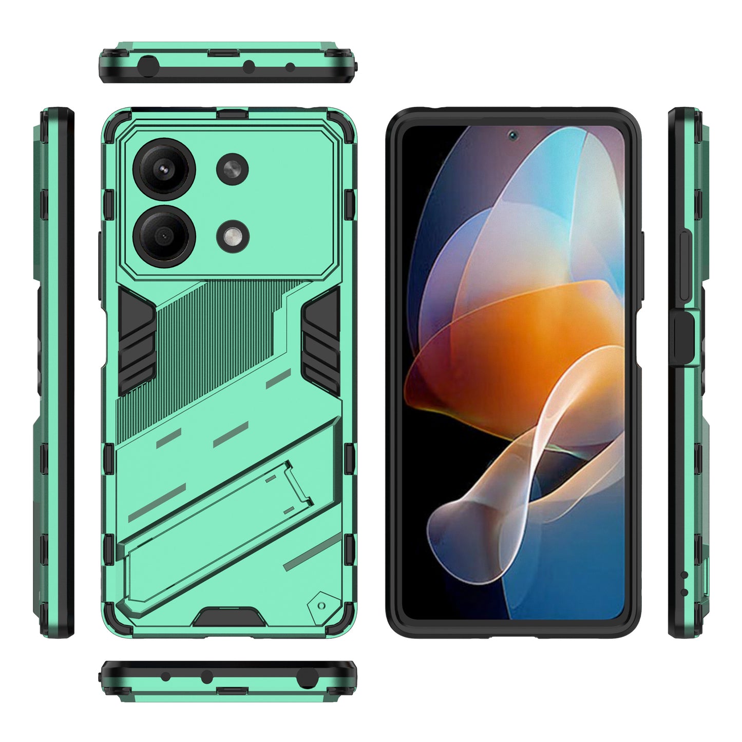 For Xiaomi Redmi Note 13R Pro 5G Kickstand Case Drop-proof Phone Cover - Green