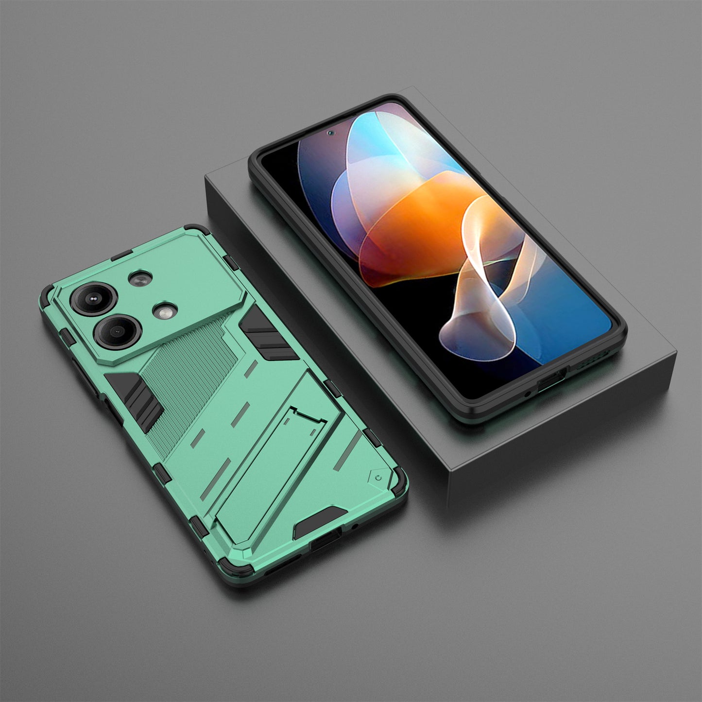 For Xiaomi Redmi Note 13R Pro 5G Kickstand Case Drop-proof Phone Cover - Green