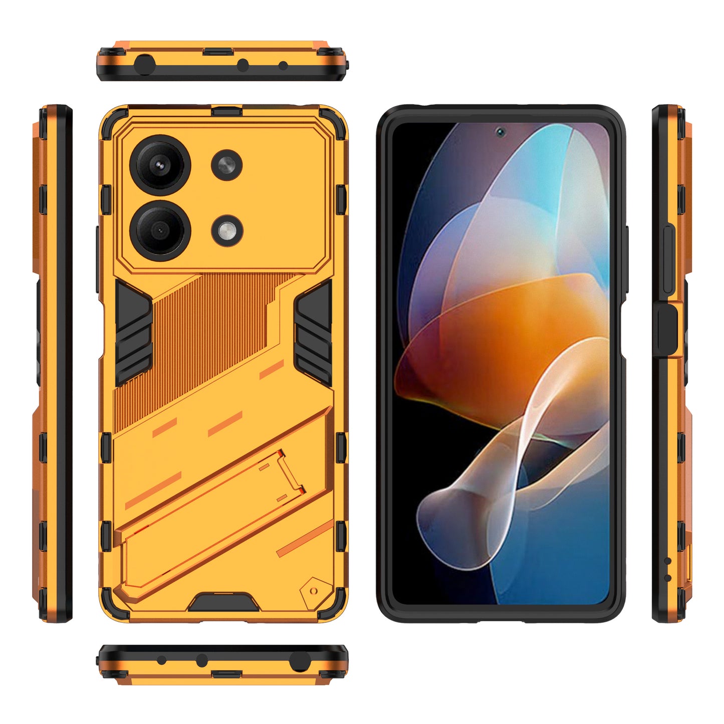 For Xiaomi Redmi Note 13R Pro 5G Kickstand Case Drop-proof Phone Cover - Orange