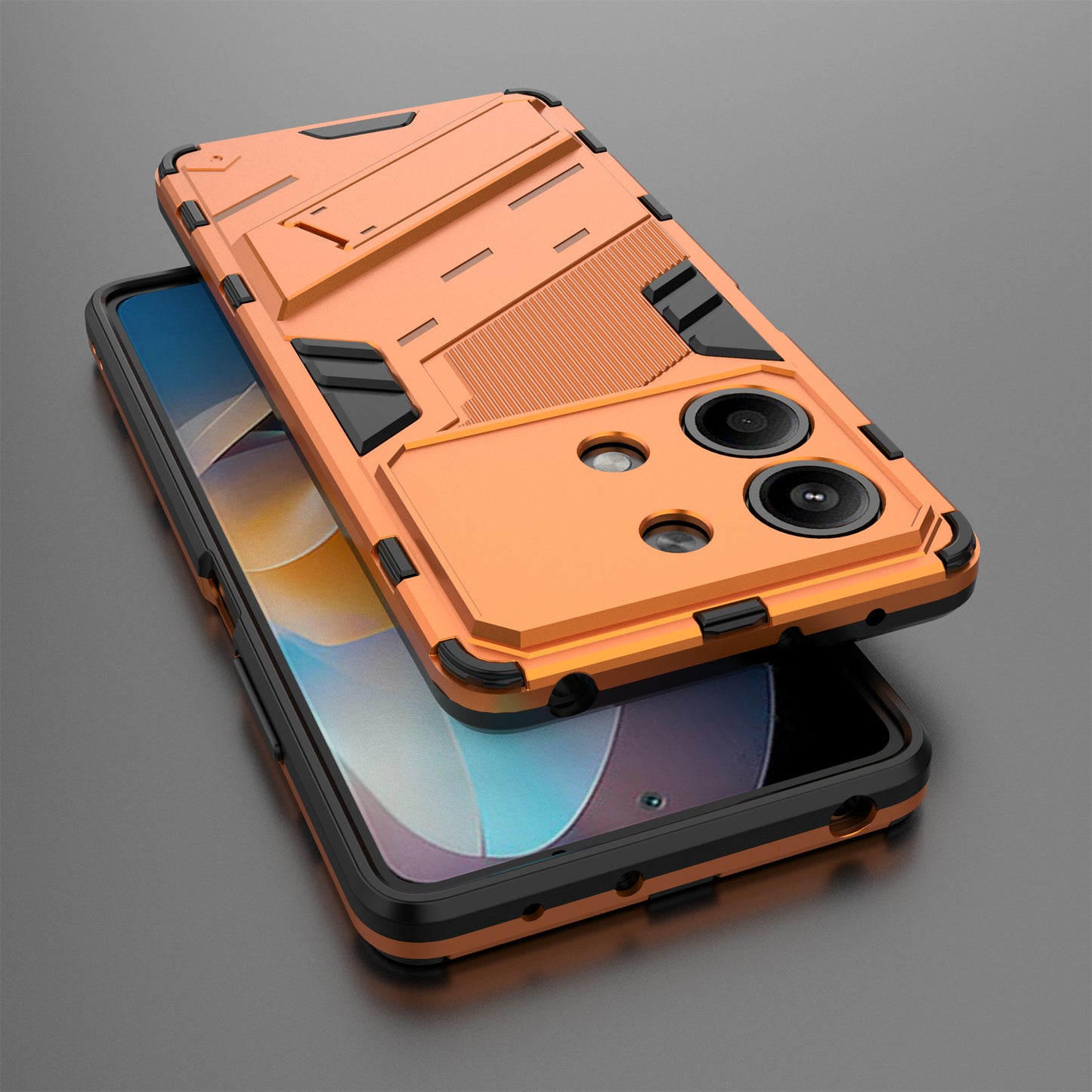 For Xiaomi Redmi Note 13R Pro 5G Kickstand Case Drop-proof Phone Cover - Orange