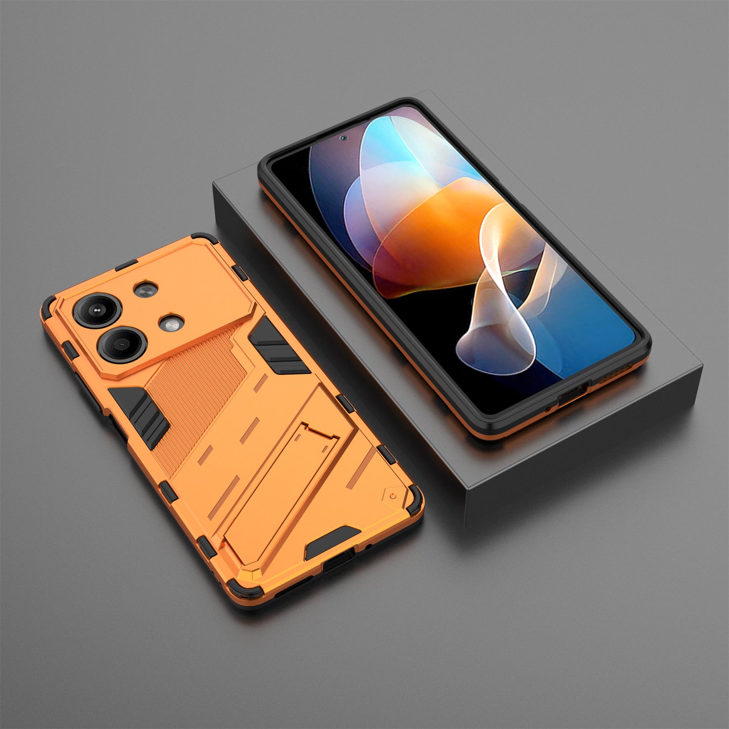 For Xiaomi Redmi Note 13R Pro 5G Kickstand Case Drop-proof Phone Cover - Orange