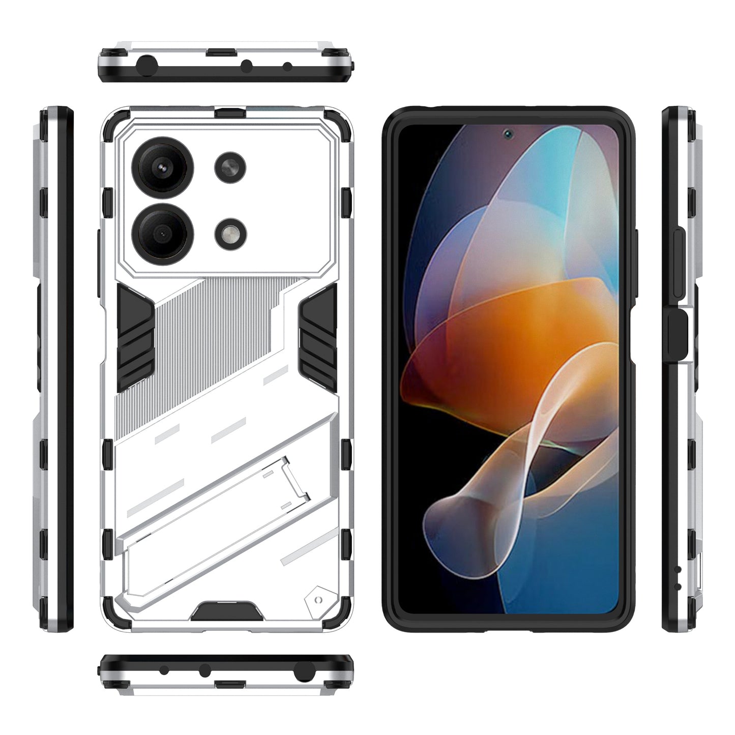 For Xiaomi Redmi Note 13R Pro 5G Kickstand Case Drop-proof Phone Cover - White