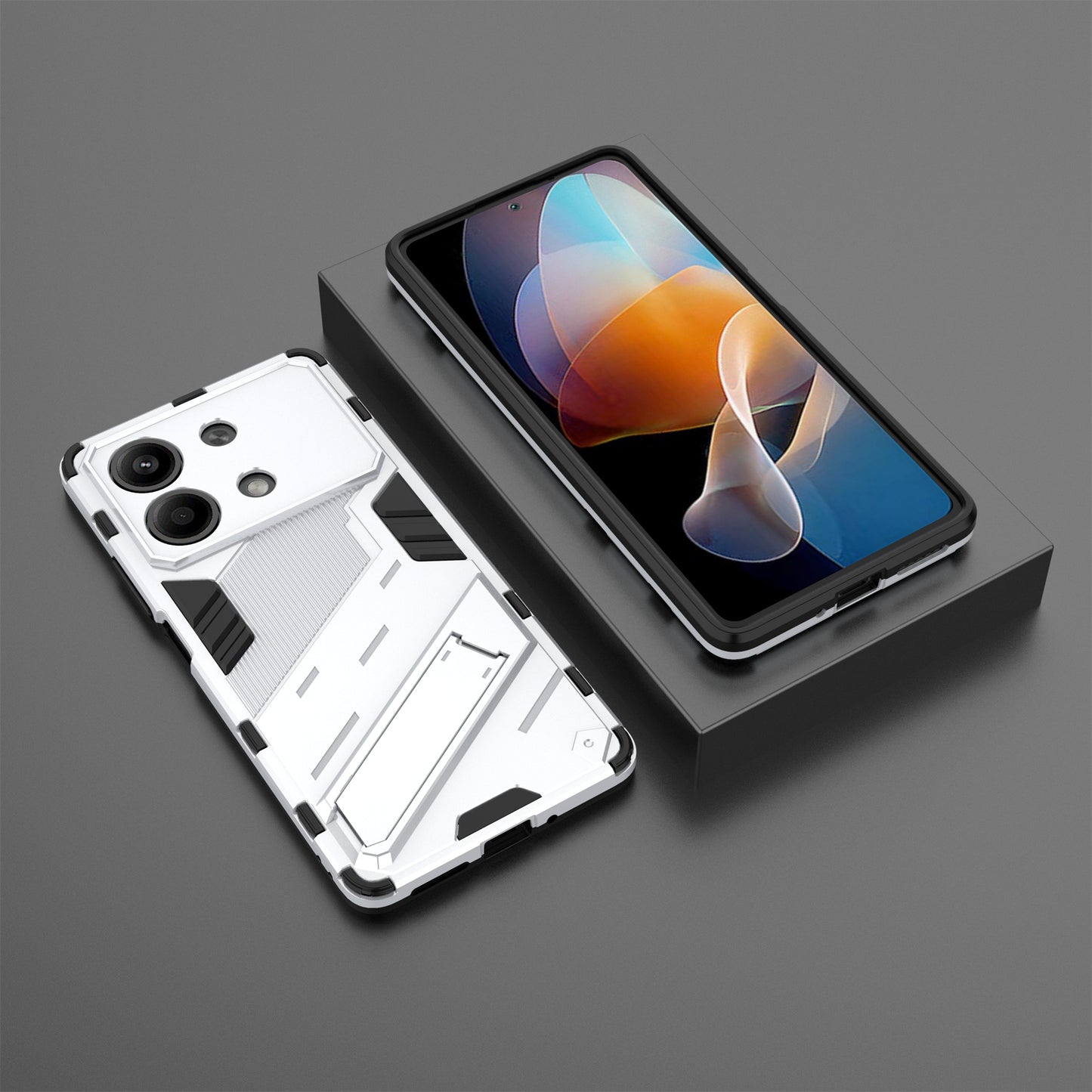 For Xiaomi Redmi Note 13R Pro 5G Kickstand Case Drop-proof Phone Cover - White