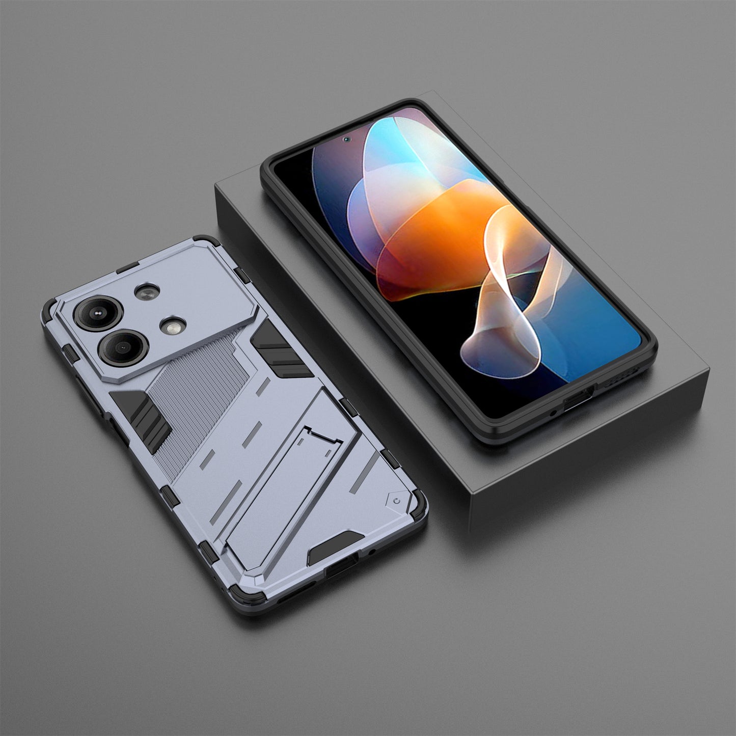 For Xiaomi Redmi Note 13R Pro 5G Kickstand Case Drop-proof Phone Cover - Dark Blue