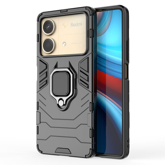 For Xiaomi Redmi Note 13R Pro 5G Case PC + TPU Phone Cover Ring Kickstand - Black