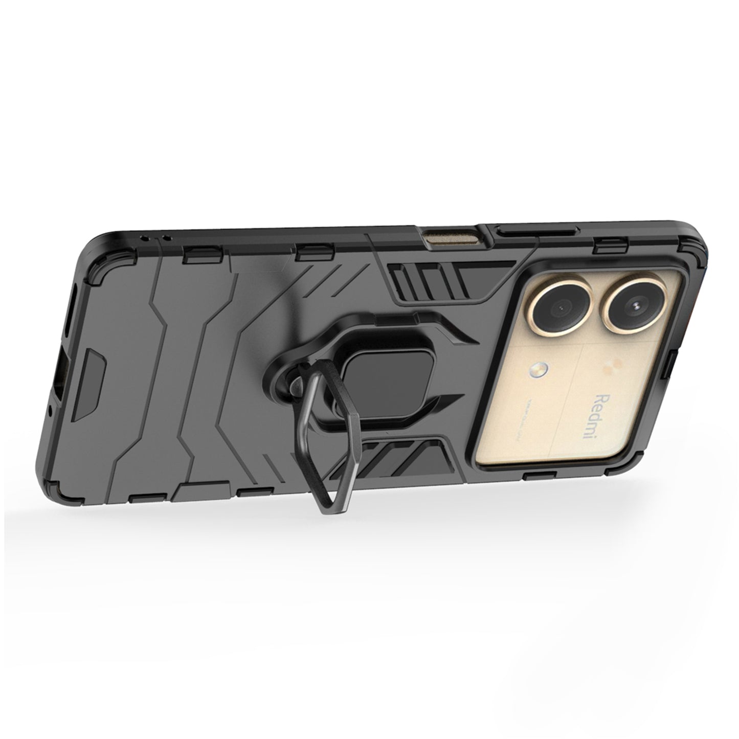 For Xiaomi Redmi Note 13R Pro 5G Case PC + TPU Phone Cover Ring Kickstand - Black