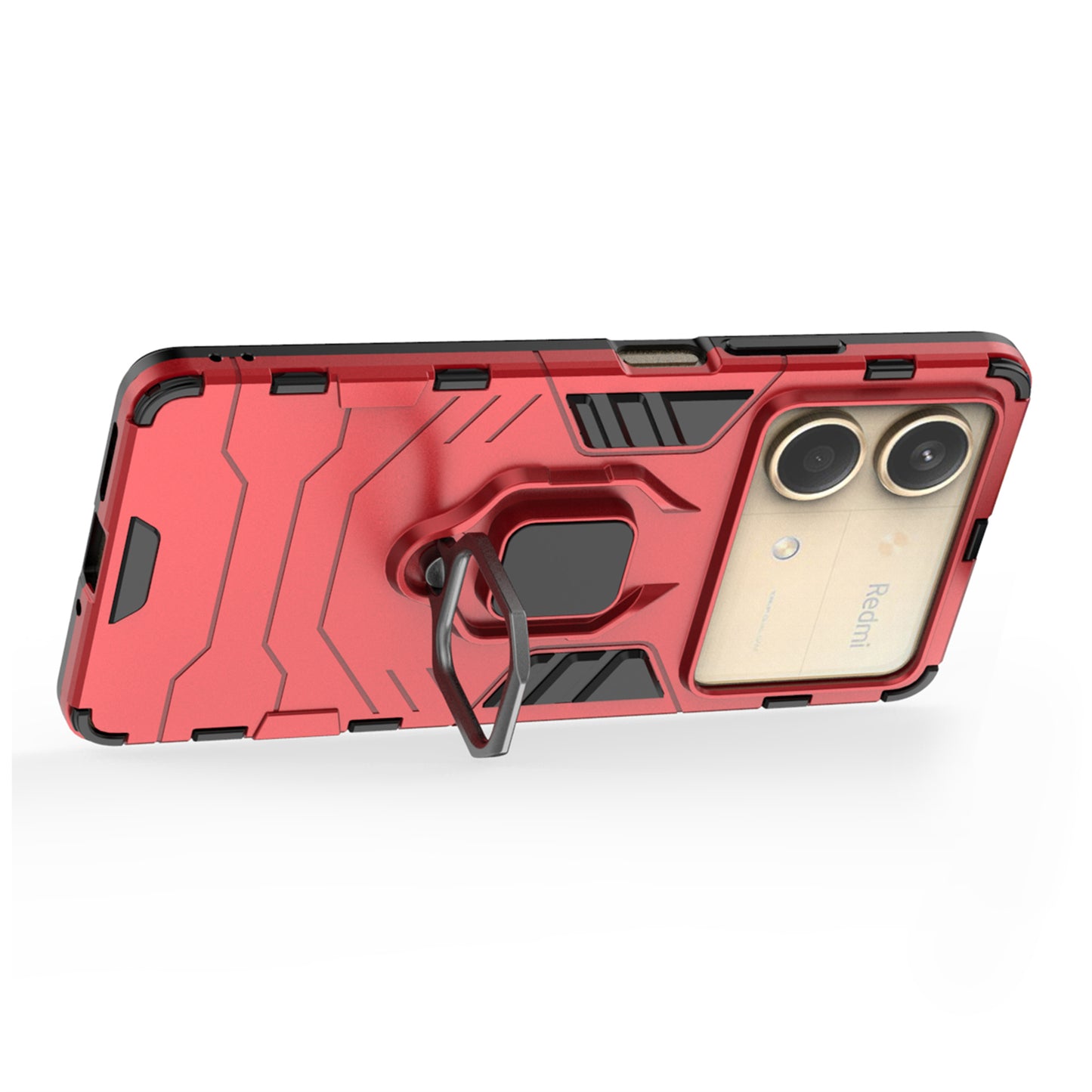 For Xiaomi Redmi Note 13R Pro 5G Case PC + TPU Phone Cover Ring Kickstand - Red