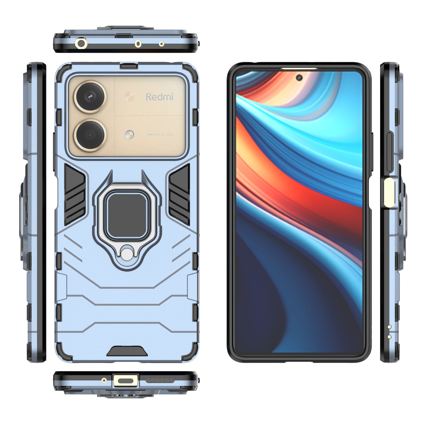 For Xiaomi Redmi Note 13R Pro 5G Case PC + TPU Phone Cover Ring Kickstand - Blue