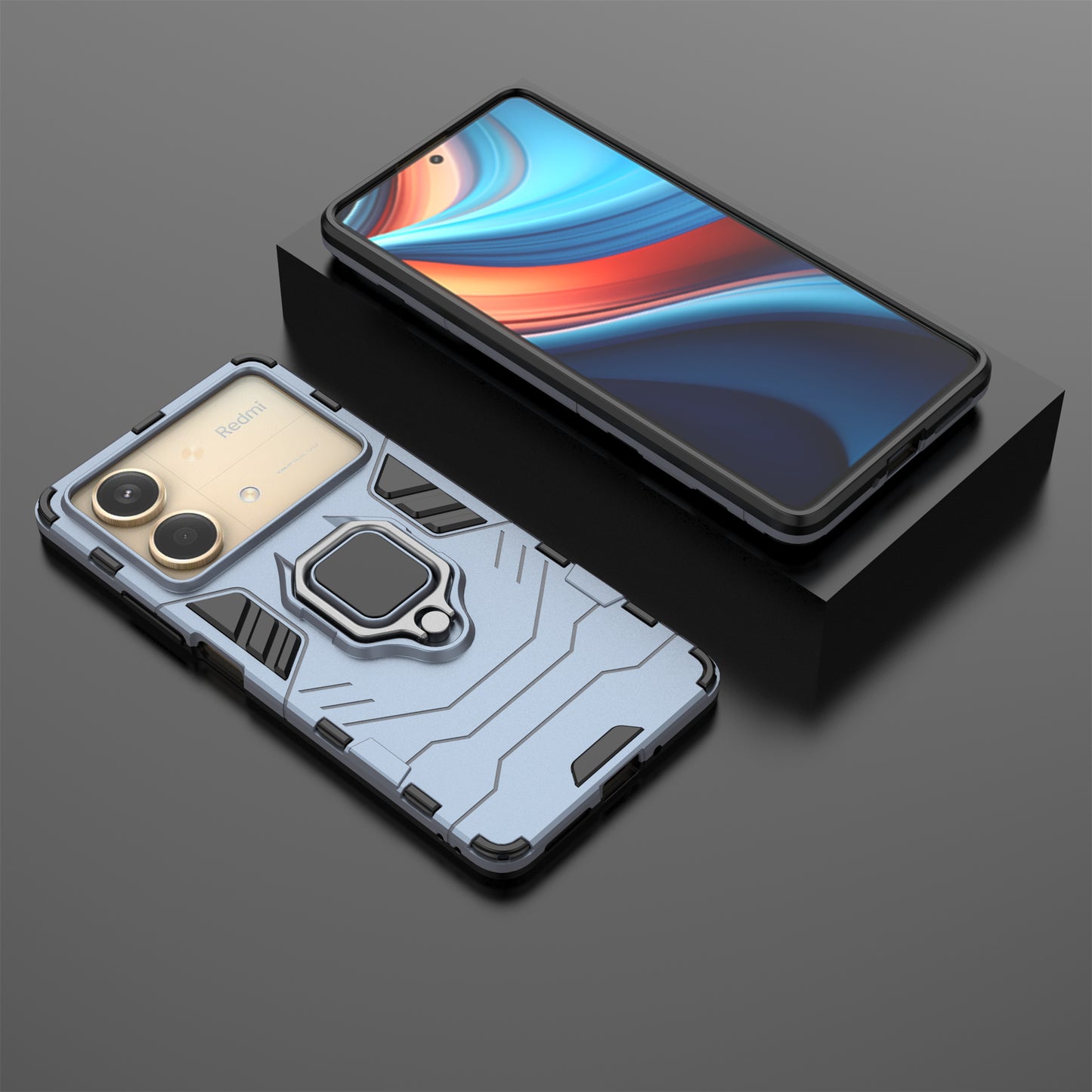 For Xiaomi Redmi Note 13R Pro 5G Case PC + TPU Phone Cover Ring Kickstand - Blue