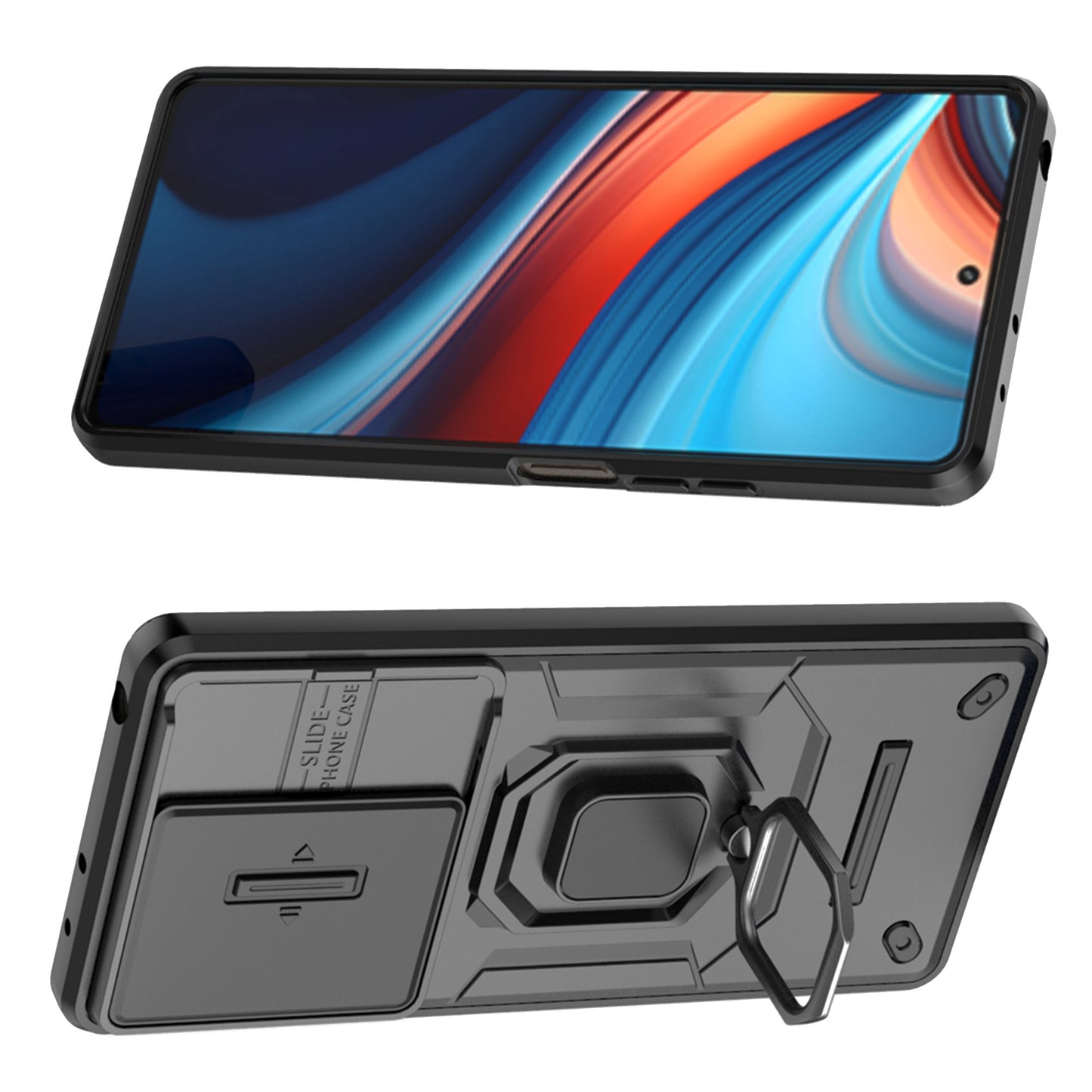 For Xiaomi Redmi Note 13R Pro 5G Case Slim-Fit Kickstand Cover with Slide Camera Lid - Black