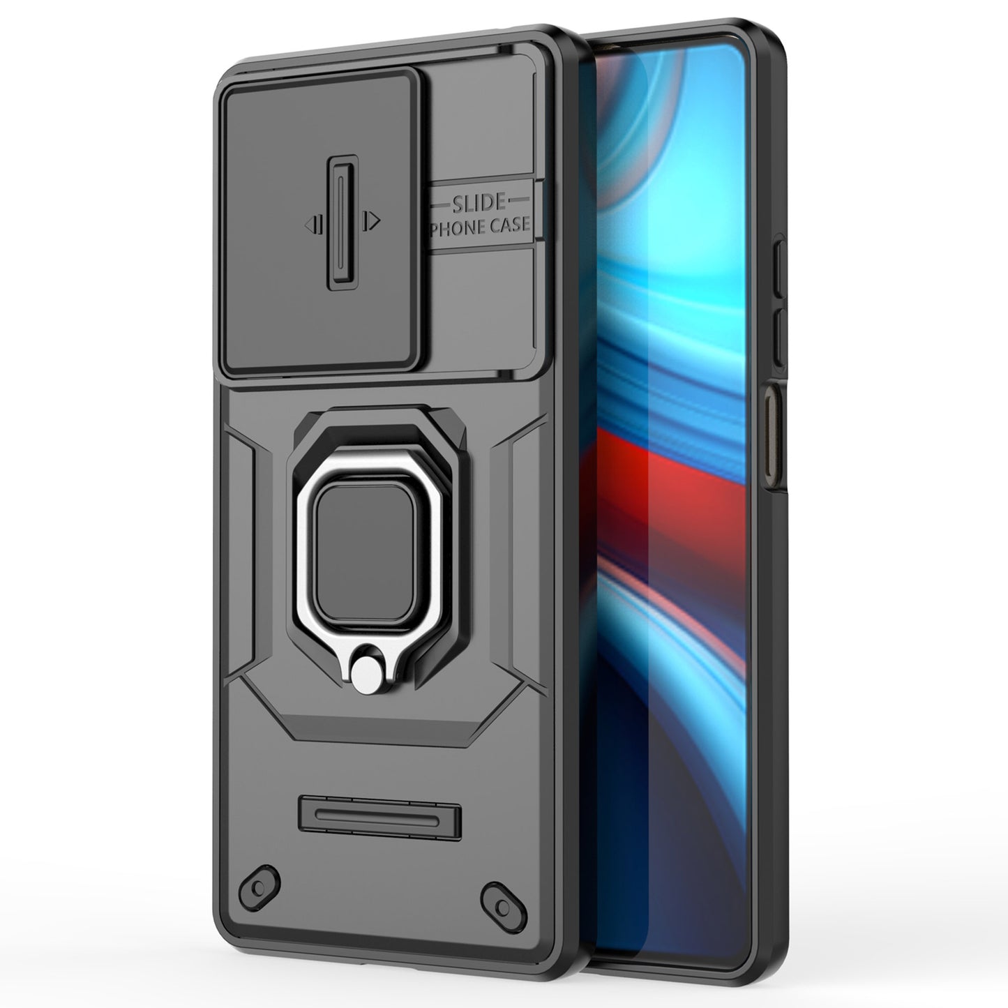 For Xiaomi Redmi Note 13R Pro 5G Case Slim-Fit Kickstand Cover with Slide Camera Lid - Black