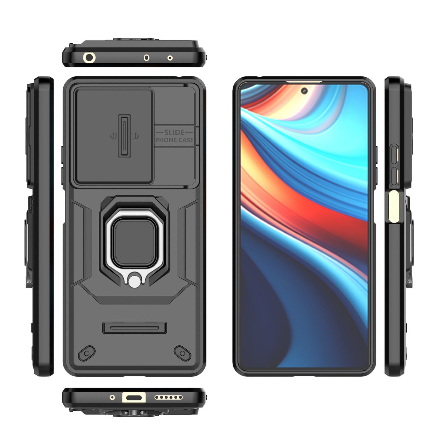 For Xiaomi Redmi Note 13R Pro 5G Case Slim-Fit Kickstand Cover with Slide Camera Lid - Black
