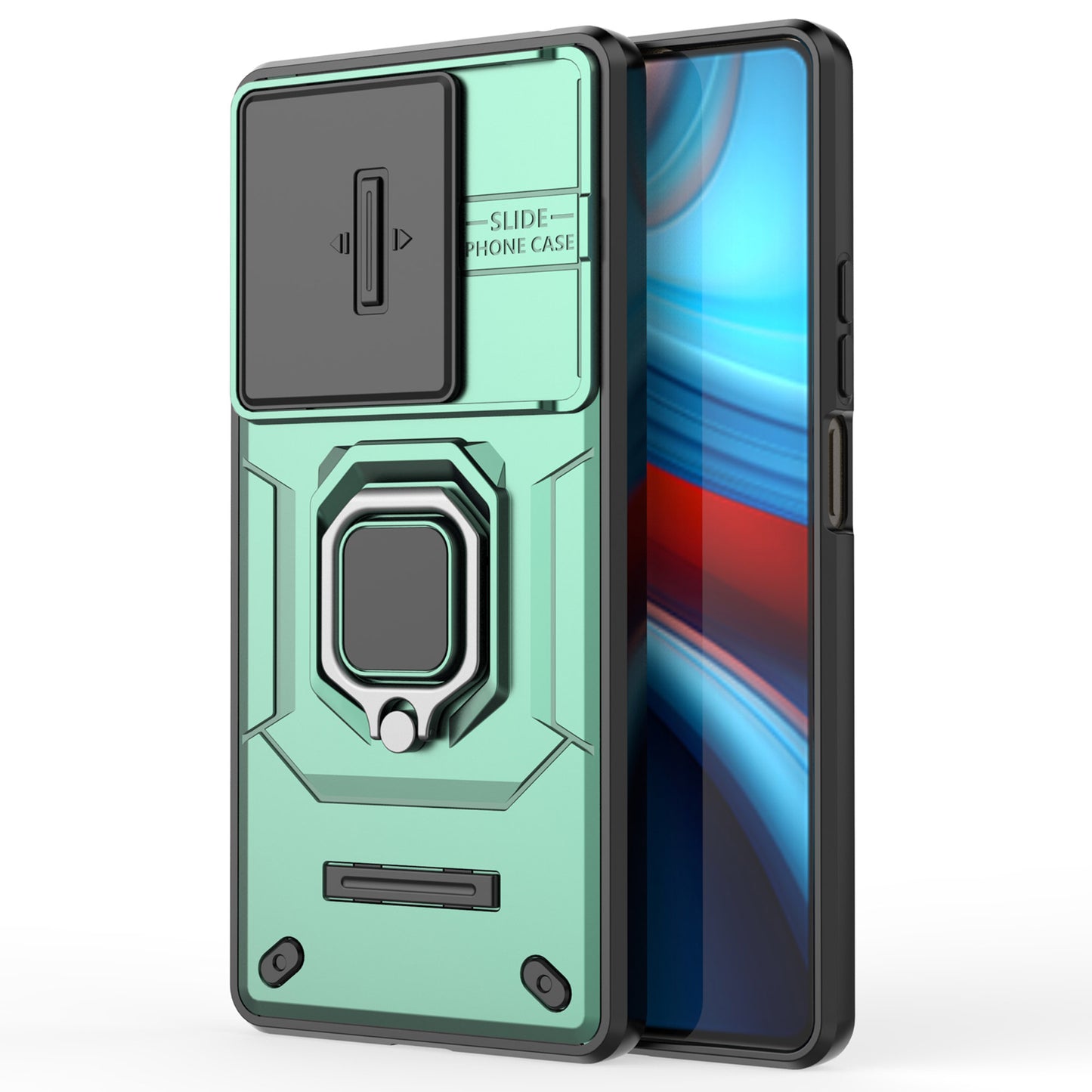 For Xiaomi Redmi Note 13R Pro 5G Case Slim-Fit Kickstand Cover with Slide Camera Lid - Green