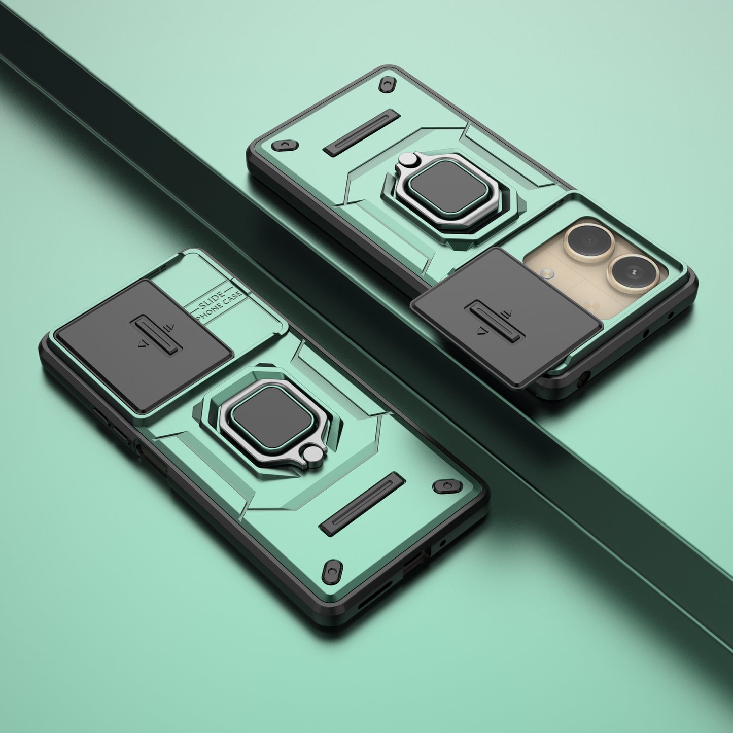 For Xiaomi Redmi Note 13R Pro 5G Case Slim-Fit Kickstand Cover with Slide Camera Lid - Green