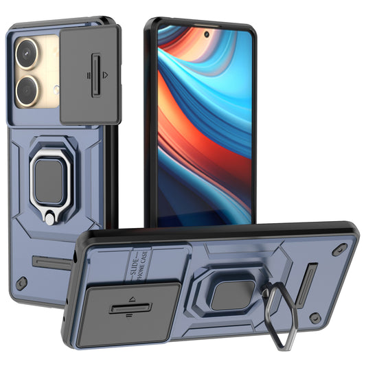 For Xiaomi Redmi Note 13R Pro 5G Case Slim-Fit Kickstand Cover with Slide Camera Lid - Blue