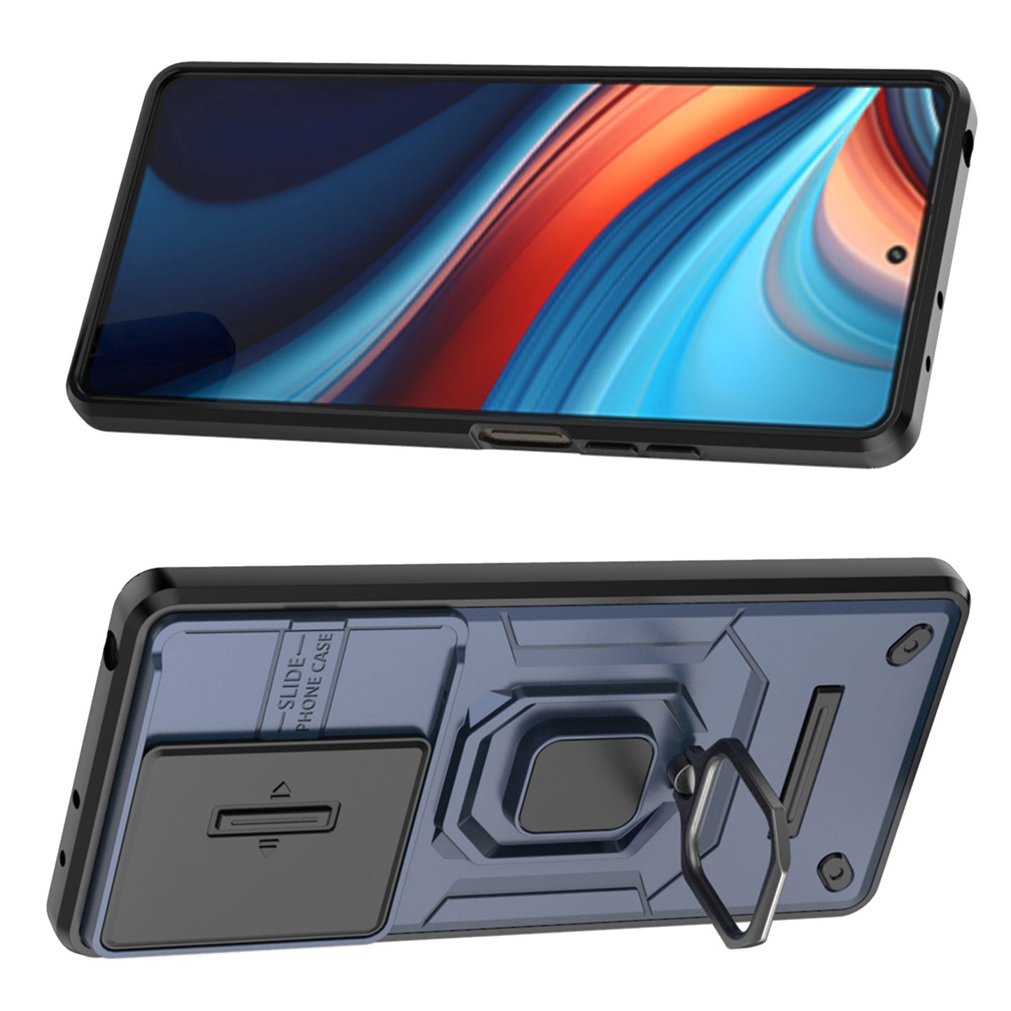 For Xiaomi Redmi Note 13R Pro 5G Case Slim-Fit Kickstand Cover with Slide Camera Lid - Blue