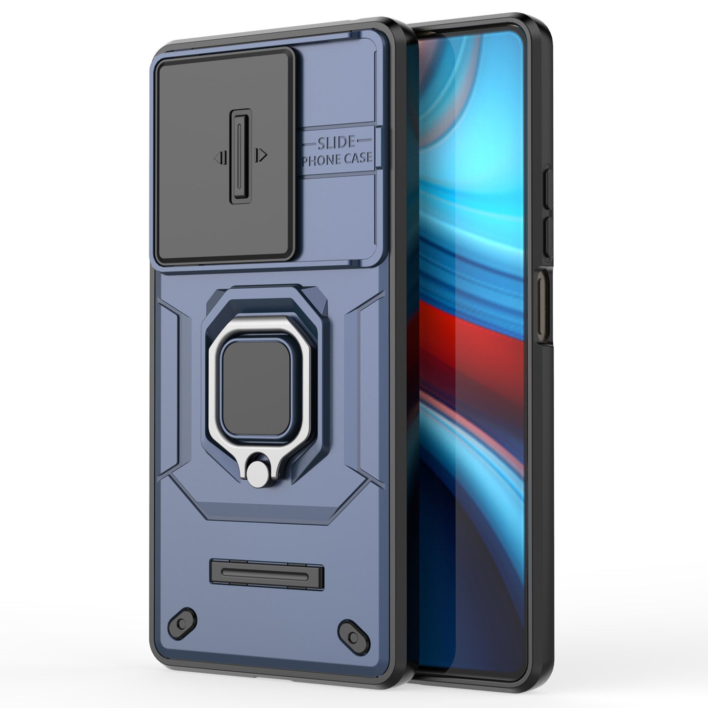 For Xiaomi Redmi Note 13R Pro 5G Case Slim-Fit Kickstand Cover with Slide Camera Lid - Blue