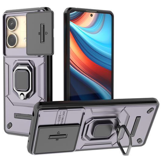 For Xiaomi Redmi Note 13R Pro 5G Case Slim-Fit Kickstand Cover with Slide Camera Lid - Purple